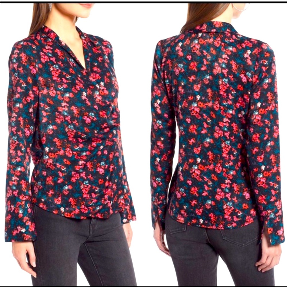 NWOT something navy floral front closure top xs